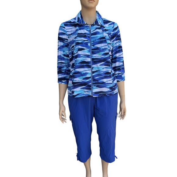 Chico's Zenergy 3 XL 16 Travel 2 Piece Set Blue Wave Jacket Capri Cargo Pants - Picture 1 of 13